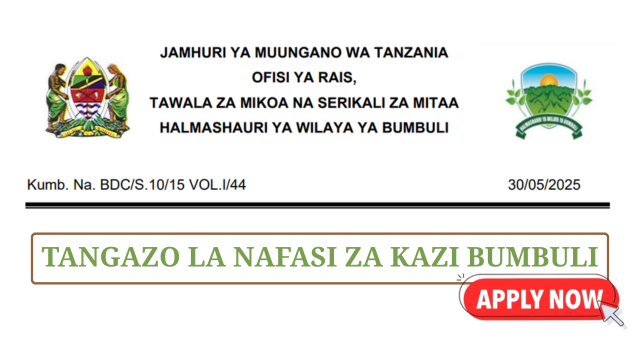 Bumbuli District Council Vacancies May 2025