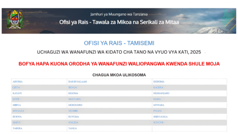 Majina Waliochaguliwa Kidato cha Tano Form Five Selection 2025