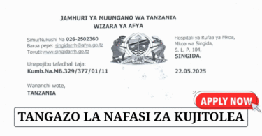 Singida Regional Hospital Volunteer Nursing Vacancies May 2025