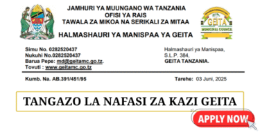Geita Municipal Council Vacancies June 2025
