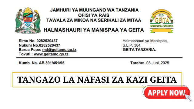 Geita Municipal Council Vacancies June 2025