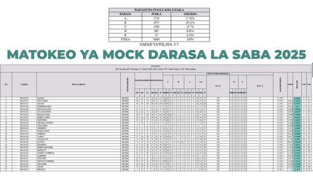 Matokeo ya Mock Darasa la Saba 2025 (PSLE) Mock Results 2025