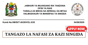 Singida Municipal Council Vacancies June 2025