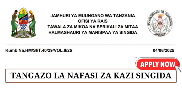 Singida Municipal Council Vacancies June 2025