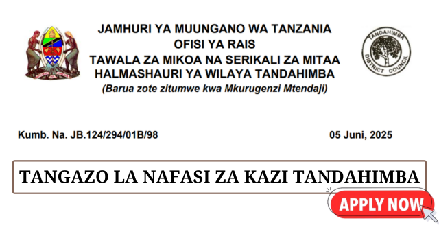Tandahimba District Council Vacancies June 2025