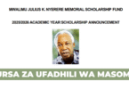 Mwalimu Julius K. Nyerere Memorial Scholarship 20252026