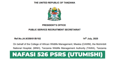 PSRS (Utumishi) 526 Vacancies July 2025