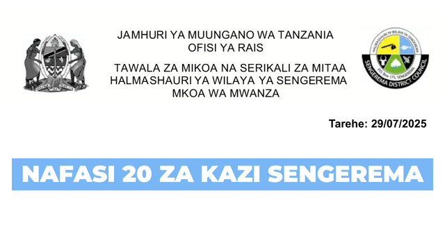 Sengerema District Council Job Vacancies July 2025