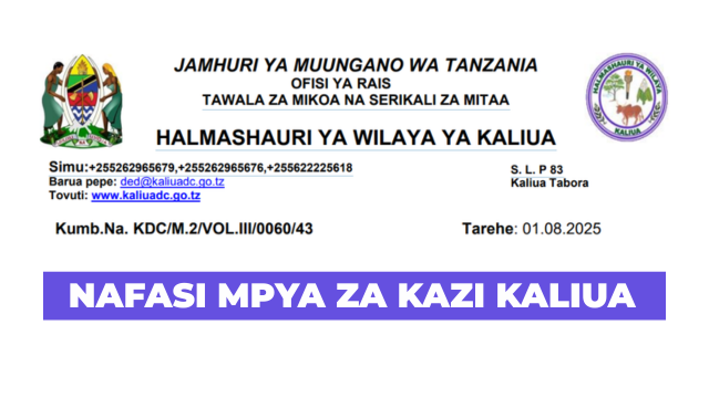 Kaliua District Council Vacancies August 2025