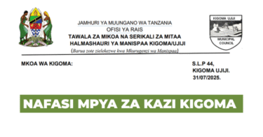 Kigoma-Ujiji Municipal Council Vacancies August 2025