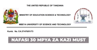 Mbeya University (MUST) 30 Vacancies August 2025