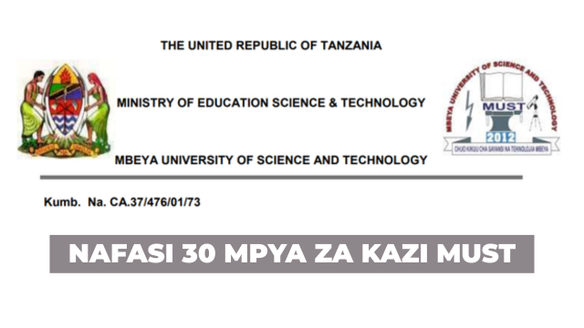 Mbeya University (MUST) 30 Vacancies August 2025