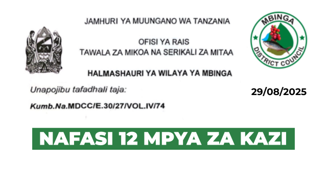 Mbinga District Council 12 Vacancies August 2025
