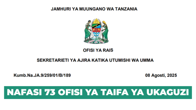 National Audit Office of Tanzania (NAOT) 73 Vacancies August 2025