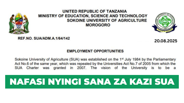 Sokoine University of Agriculture (SUA) Vacancies August 2025