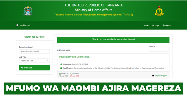 Tanzania Prisons Service’s Online Job Application System