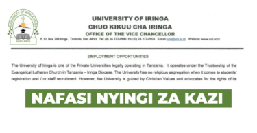 University of Iringa Job Vacancies August 2025