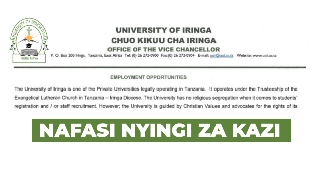 University of Iringa Job Vacancies August 2025
