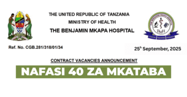 Benjamin Mkapa Hospital (BMH) Contract Vacancies September 2025