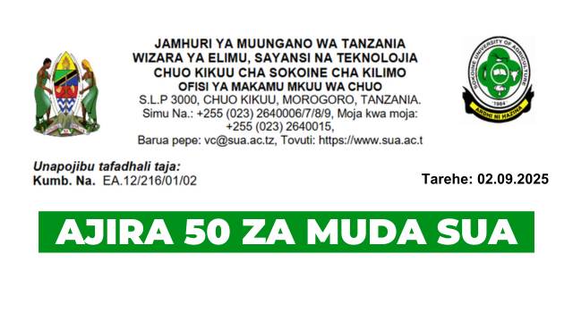 Sokoine University of Agriculture (SUA) – 50 Positions for Agriculture Graduates